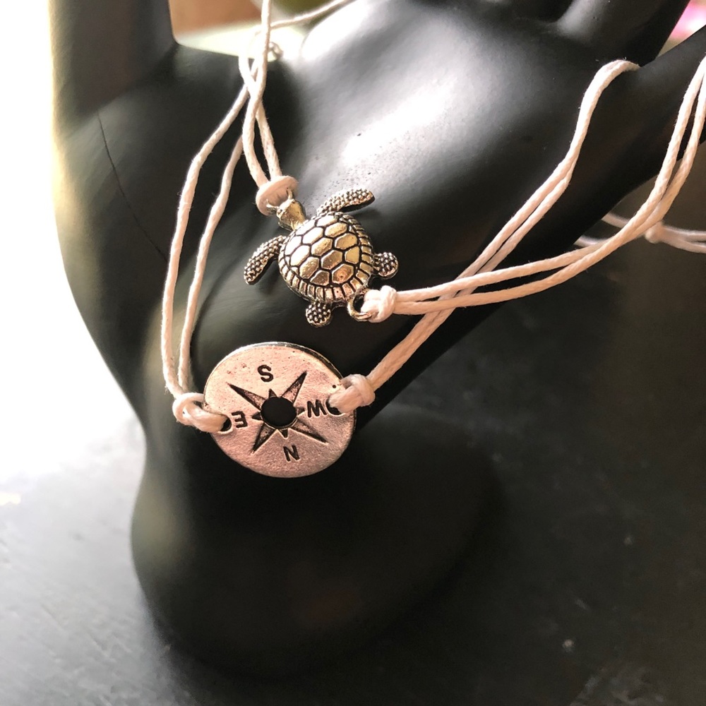 2pcs nautical bracelets anklets compass and turtle - Picture 1 of 2
